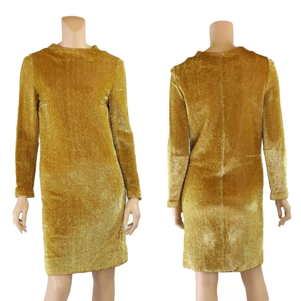 Unbranded Vintage 50s 60s Gold Metallic Mod Party Cocktail Dress sz 7/8